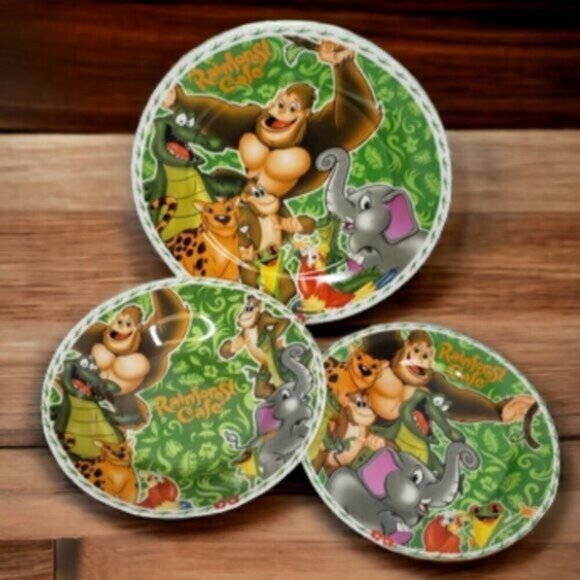 Vintage Rainforest Cafe 3 Piece Place Setting Bowl Salad Dinner Plate Br… - Picture 2 of 14